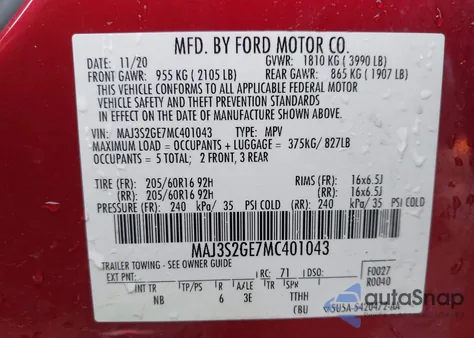 2021 Ford Ecosport Se from USA, damaged, VIN MAJ3S2GE7MC401043